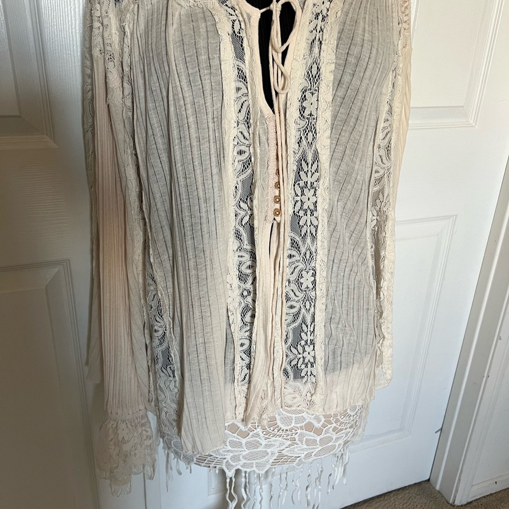 Free People Cream Blouse with Lace Detail